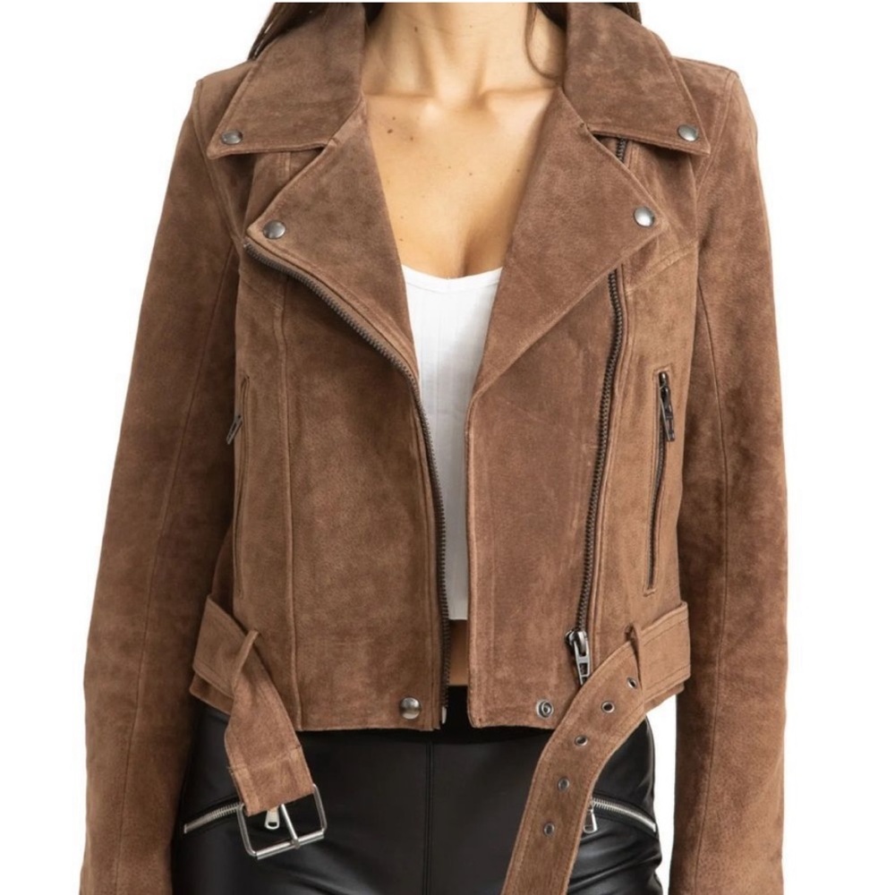 Blank NYC Brown Suede Moto Jacket in Size Small